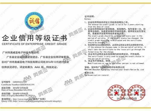 企业信用等级证书（AAA级）